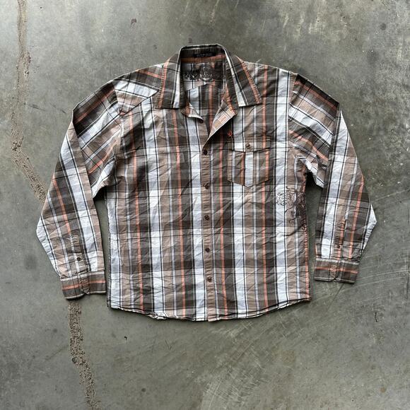Volcom Tailored Shirt Men's L Plaid Button Down Long Sleeve Cotton Polyester - Picture 1 of 11